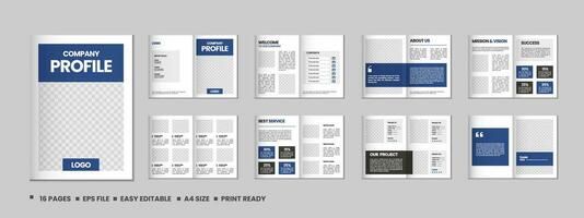 bedrijf profiel, meerdere pagina's folder brochure, 16 Pagina's portefeuille tijdschrift, jaar- rapport, catalogus en a4 meerdere pagina's sjabloon ontwerp vector