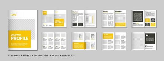 bedrijf profiel, meerdere pagina's folder brochure, 16 Pagina's portefeuille tijdschrift, jaar- rapport, catalogus en a4 meerdere pagina's sjabloon ontwerp vector