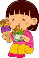 schattig meisje kinderen aan het eten voedsel vector illustratie