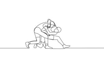 single doorlopend tekening van twee mannen vechten. worstelen. een lijn tekening vector illustratie