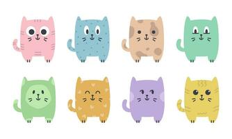 reeks van schattig katten met verschillend ogen. vector geïsoleerd tekening illustratie tekenfilm stijl