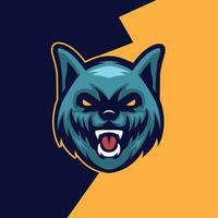 blauw wolf brullen mascotte logo vector