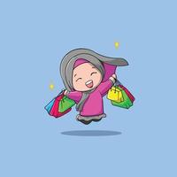 springend moslimmeisje in vectorpictogramillustratie met grote smile vector