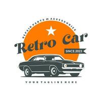 wijnoogst of retro of klassiek auto logo ontwerp vector illustratie. retro embleem van auto reparatie restauratie en club ontwerp element.