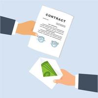 een deal maken. geld overmaken in een envelop per contract vector