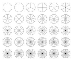 grafieken verzameling. taart grafieken. sectoren verdelen de cirkel Aan Gelijk onderdelen. reeks van pizza grafieken. segmenten infografisch. diagram wiel onderdelen. presentatie sjabloon element van 1 naar 30 segmenten. vector. vector