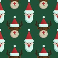 naadloos Kerstmis patroon met de kerstman claus en rendier. Kerstmis tekens in tekenfilm stijl Aan een groen achtergrond. nieuw jaar vector ontwerp voor verpakking, kleding stof, en inpakken.