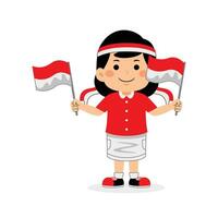 meisje kinderen vieren Indonesië onafhankelijkheid dag vector
