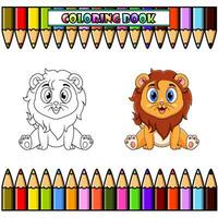 schattig baby leeuw tekenfilm zittend voor kleur boek vector