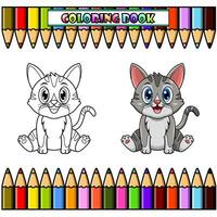 schattig kat tekenfilm zittend voor kleur vector