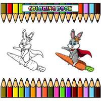tekenfilm konijn vervelend een kroon en een kaap rijden een wortel voor kleur boek vector