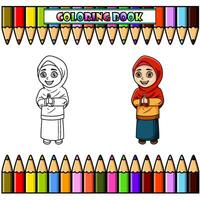 gelukkig moslim vrouw tekenfilm voor kleur boek vector
