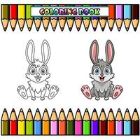 schattig baby konijn tekenfilm zittend voor kleur boek vector