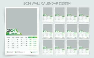 2024 bedrijf muur kalender sjabloon set. 12 bladzijde muur kalender. vector