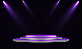 stadium podium met verlichting, stadium podium tafereel met voor prijs ceremonie Purper kleur toon vector illustratie