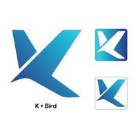 k brief vogel vorm logo ontwerp vector