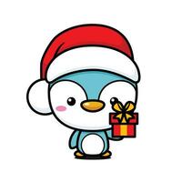 schattig en kawaii Kerstmis pinguïn met geschenk doos vector