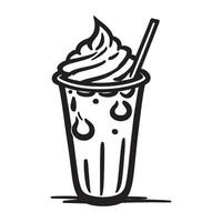 hand- getrokken illustratie van romig milkshake geserveerd Aan de glas met ijs room vector