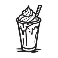 hand- getrokken illustratie van romig milkshake geserveerd Aan de glas met ijs room vector