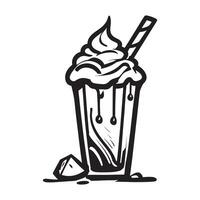 hand- getrokken illustratie van romig milkshake geserveerd Aan de glas met ijs room vector