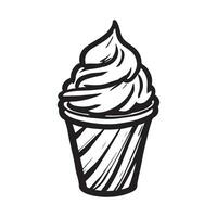 hand- getrokken illustratie van romig milkshake geserveerd Aan de glas met ijs room vector