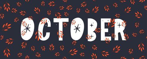 oktober belettering tekst verkoop vector banner met kleurrijke herfstbladeren