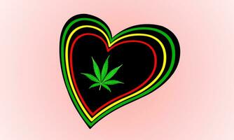 kruiden logo groen hennep blad Aan hart vorm geven aan. groente, geel, rood hart lijnen Aan zwart harten. vector
