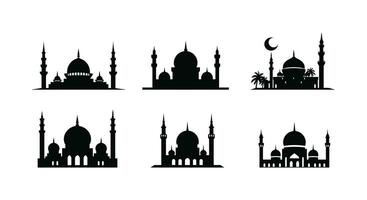 elegant moskee silhouet Bij zonsondergang vector