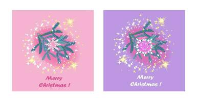 Kerstmis sjabloon decoratie geïsoleerd Aan roze en paars achtergrond vector