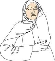 Dames portret in lijn kunst illustratie. hijab vrouwen lijn kunst. vrouw portret in hijaab. moslim dame draagt een hijab in lijn kunst illustratie. vector