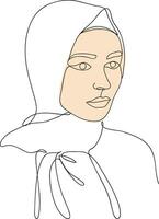 Dames portret in lijn kunst illustratie. hijab vrouwen lijn kunst. vrouw portret in hijaab. moslim dame draagt een hijab in lijn kunst illustratie. vector