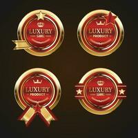 luxe gouden rood badges en etiketten. retro wijnoogst cirkel insigne ontwerp vector