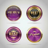 luxe gouden Purper badges en etiketten. retro wijnoogst cirkel insigne ontwerp vector