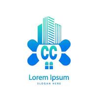 modern cc brief echt landgoed logo in lineair stijl met gemakkelijk dak gebouw vector