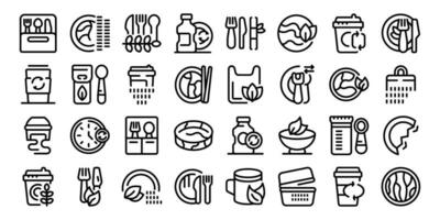 biologisch afbreekbaar serviesgoed pictogrammen reeks schets vector. voedsel papier partij vector