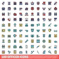 100 officier pictogrammen set, kleur lijn stijl vector