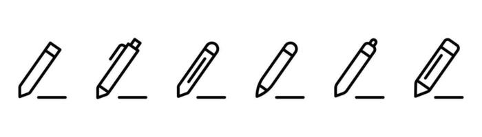 Bewerk pictogrammen set. Bewerk pen symbool. Bewerk potlood icoon. schrijven symbool. schets pen pictogrammen. lijn potlood symbool vector