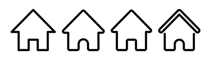 schets huis icoon set. huis symbool in zwart. echt landgoed icoon. schets huis in glief. lineair huis teken icoon set. huis silhouet. voorraad vector illustratie