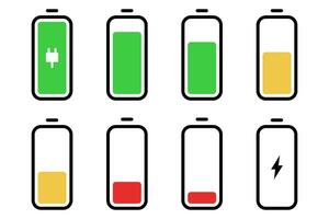 accu icoon set. accumulator niveau icoon. mobiel accu symbool. macht teken set. mobiel accu niveau indicator. voorraad vector