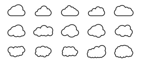 schets wolk pictogrammen set. lineair wolk vorm verzameling. weer symbool in lijn stijl. schets verzameling in bubbel stijl. vector