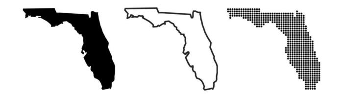 Florida kaart contour. Florida staat kaart. glyph en schets Florida kaart. ons staat kaart. sarasota district. tampa en Miami silhouet. vector