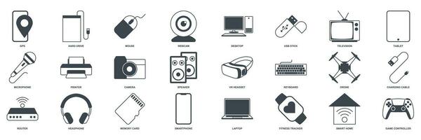 apparaat icoon set, inbegrepen pictogrammen net zo laptop, drone, spreker, gamepad en meer symbolen verzameling, logo geïsoleerd vector illustratie