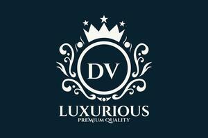 eerste brief dv Koninklijk luxe logo sjabloon in vector kunst voor luxueus branding vector illustratie.