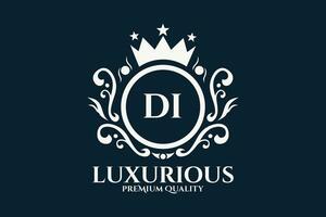 eerste brief di Koninklijk luxe logo sjabloon in vector kunst voor luxueus branding vector illustratie.