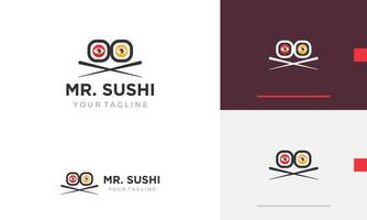 logo ontwerp icoon symbool teken sushi sashimi vis Japans voedsel met eetstokje traditioneel restaurant vector