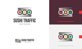 logo ontwerp icoon symbool teken sushi Japans voedsel met verkeer licht eetstokje traditioneel restaurant vector