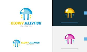 logo ontwerp icoon symbool teken meetkundig dier kwal Octopus gloed kleurrijk speels vis zee water vector