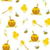 naadloos patroon van honing, bijen en bloemen, vector illustratie achtergrond, behang, textiel, afdrukken