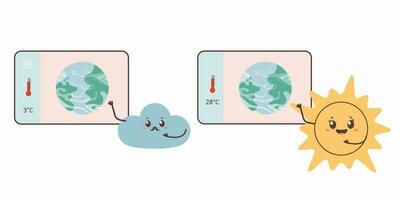 weer tekenfilm karakter tonen weer voorspelling zon wolk vector