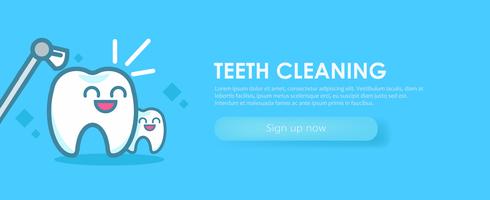 Tandheelkunde Banners reiniging van de tanden. Leuke kawaiikarakters. Platte vectorillustratie vector